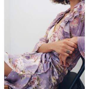 ZARA 2 Pieces Satin Finish Skirt L Ruffle Blouse M